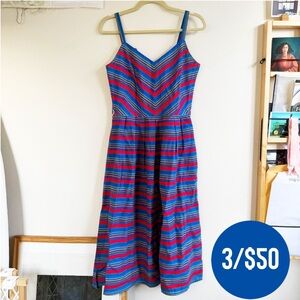 3/$50 VTG Red and Blue Chevron Dress M